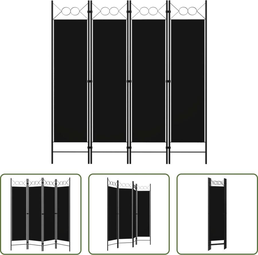 The Living Store Vrijstaand Ruimteverdeler 160 x 180 cm Zwart stof (100% polyester) en gepoedercoat ijzer 4 panelen Kamerscherm Scheidingswand Privacy Screen Ruimtescheider Interieurbouw - Foto 2