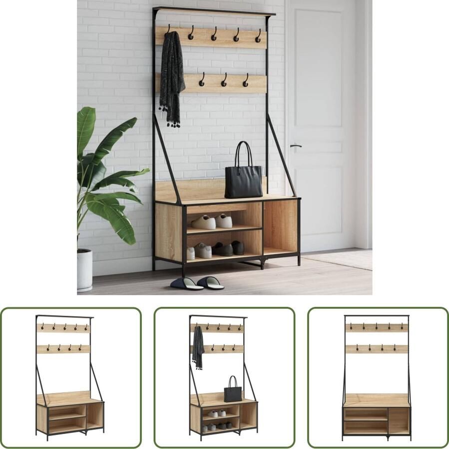 The Living Store Vrijstaande Kapstok Sonoma Eiken 100 x 41 x 184 cm Duurzaam Materiaal Kledingrek Kapstok Houten Kapstok Sonoma Eiken Vintage Kapstok