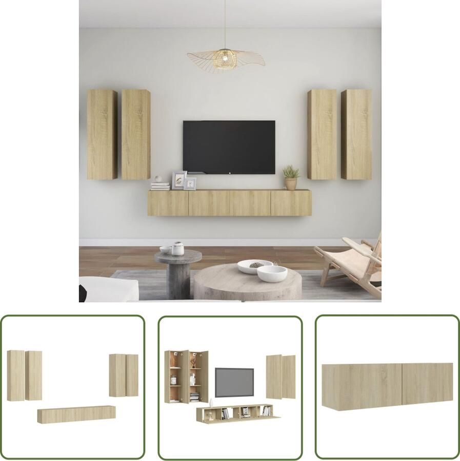 The Living Store Wand-TV Meubelset Sonoma Eiken 4x 30.5 x 30 x 110 cm + 2x 100 x 30 x 30 cm - Foto 2