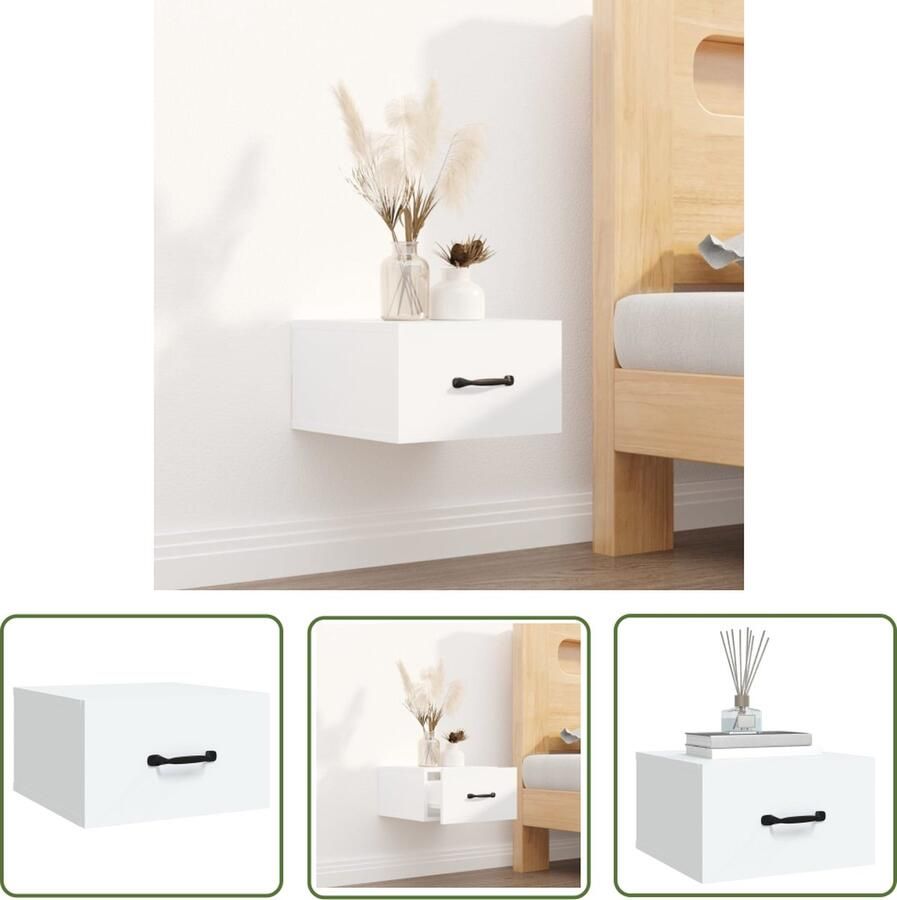 The Living Store Wandgemonteerd Nachtkastje Afmeting- 35 x 35 x 20 cm (B x D x H) Kleur- Wit - Foto 2