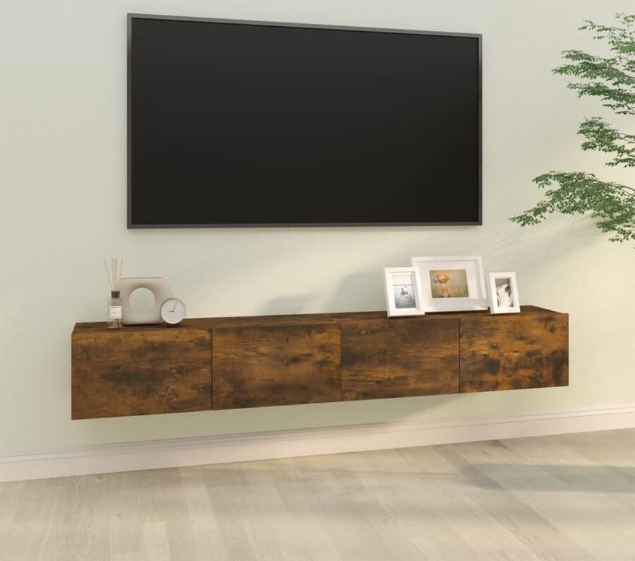 The Living Store Wandgemonteerd Tv-meubel Serie- groep- Tv-meubelen Afmeting- 100 x 30 x 30 cm Kleur- Gerookt eiken - Foto 1