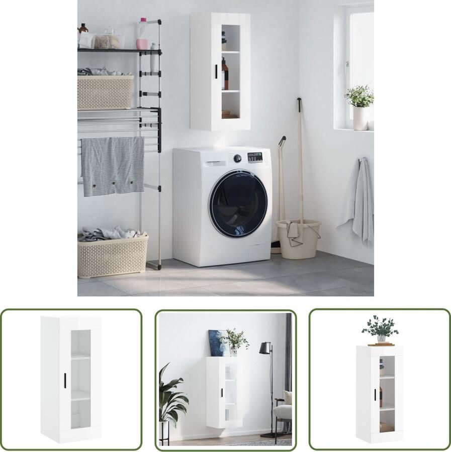 VidaXL Wandkast 34 5x34x90 cm hoogglans wit Wandkast Keukenopstelling Opslagruimte Badkamermeubel Livingroom Decoratie