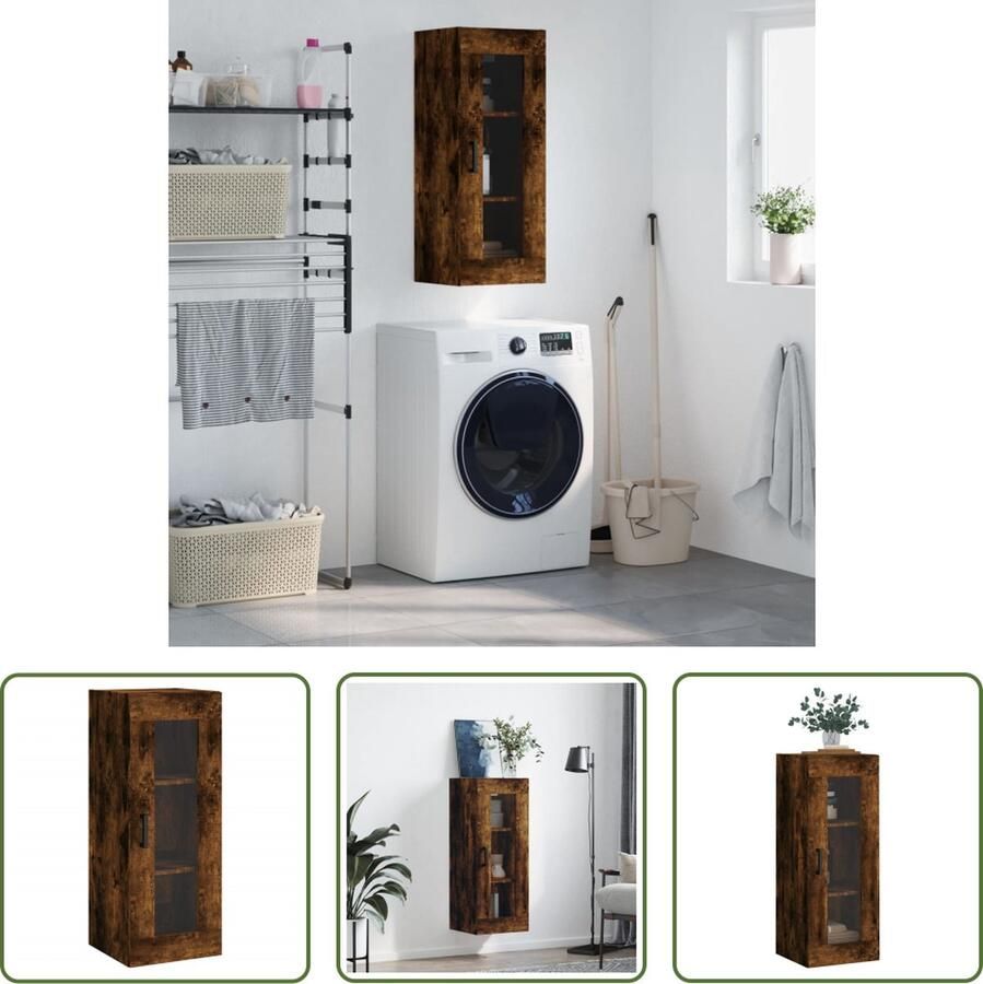 The Living Store Hangkast 34 5x34x90 cm gerookt eikenkleurig Wandkast Houten Kast Opbergkast Badkamerkast Keukenkast
