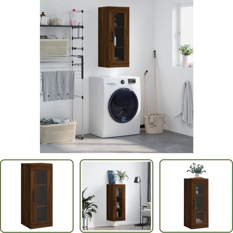 The Living Store Hangkast 34 5x34x90 cm bruin eikenkleur Wandkast Houten Kast Opbergkast Bruine Eiken Meubels Decoratieve Kast
