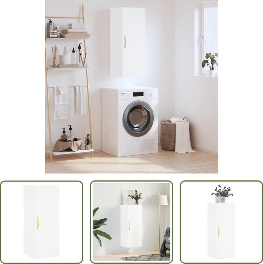 The Living Store Hangkast 34 5x34x90 cm wit Wandkast Houten Kast Opbergkast Keukenopstelling Hangkast - Foto 2