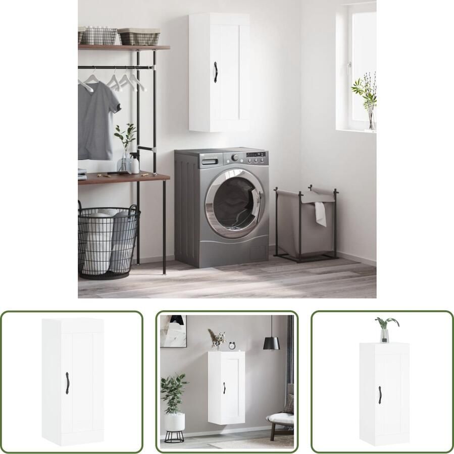 The Living Store Wandkast 34 5x34x90 cm bewerkt hout wit Wandkast Opbergkast Houten Kast Witte Kast Designkast