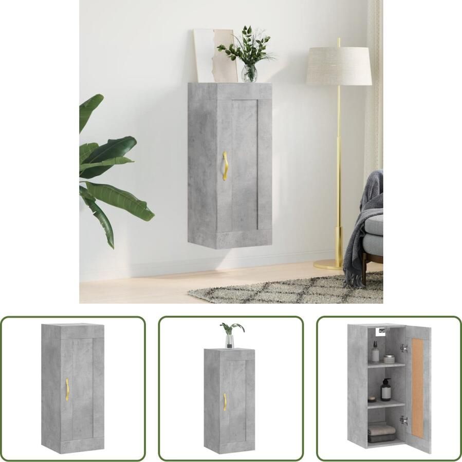 The Living Store Wandkast 34 5x34x90 cm bewerkt hout betongrijs Wandkast Opbergkast Keukenkast Houten Kast Grijze Kast