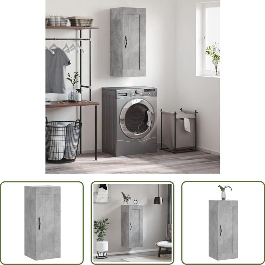 The Living Store Wandgemonteerde Kast Betongrijs 34.5 x 34 x 90 cm Stevig materiaal voldoende opbergruimte wandgemonteerde functie elegante handgreep Montage vereist