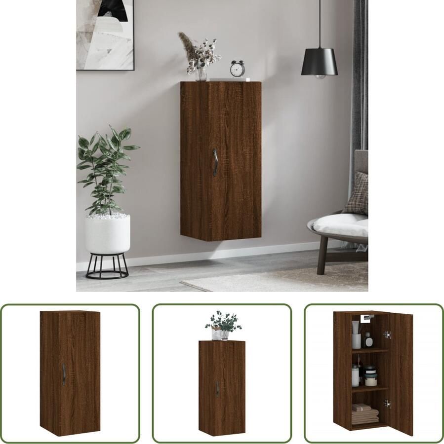 The Living Store Wandkast 34 5x34x90 cm bewerkt hout bruin eikenkleur Wandkast Houten Kast Opbergkast Keukenkast Bruine Eiken Meubels