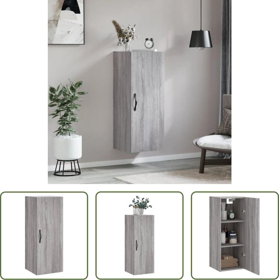VidaXL The Living Store Wandkast 34 5x34x90 cm bewerkt hout grijs sonoma eikenkleurig Wandkast Opbergkast Houten Kast Grijze Kast Designkast