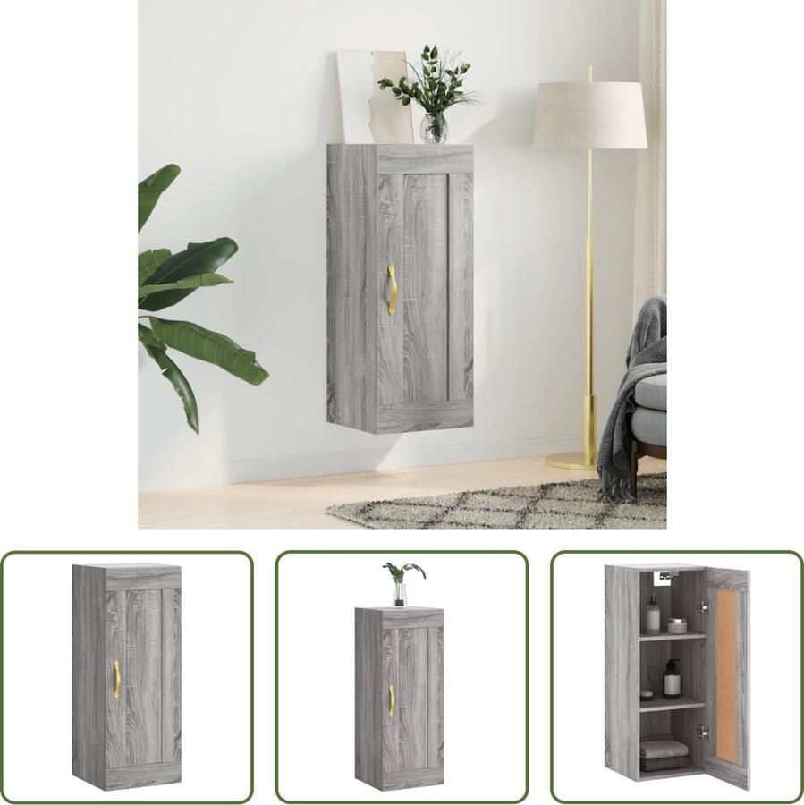 The Living Store Wandkast 34 5x34x90 cm bewerkt hout grijs sonoma eikenkleurig Wandkast Opbergkast Houten Kast Grijze Kast Design Kast - Foto 2