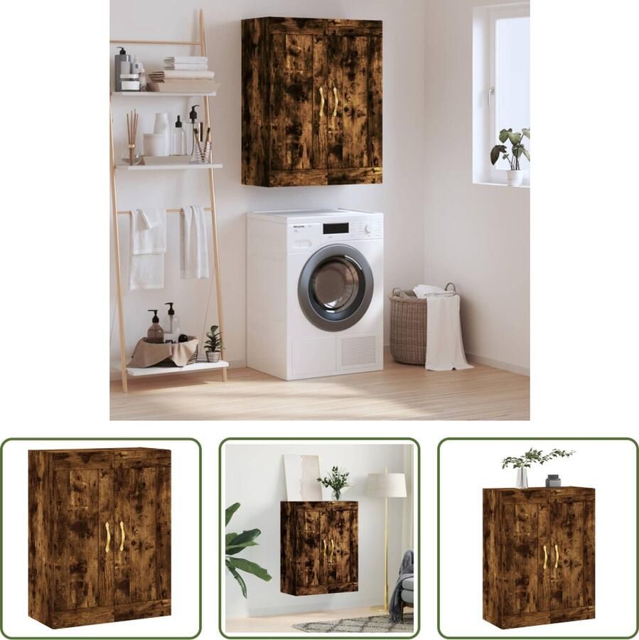 The Living Store Wandkast 69 5x34x90 cm bewerkt hout gerookt eikenkleurig Wandkast Opbergkast Kast Houten Kast Gerookte Eiken Kleur
