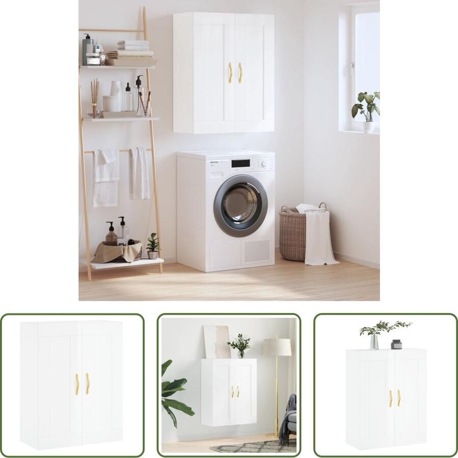 The Living Store Wandkast 69 5x34x90 cm bewerkt hout hoogglans wit Wandkast Opbergkast Keukenopstelling Witte Kast Houtsoort - Foto 2