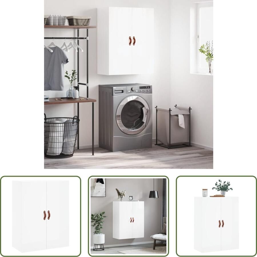 The Living Store Wandkast 69 5x34x90 cm hoogglans wit Wandkast Houten Kast Opbergkast Keukenopstelling Badkamermeubilair