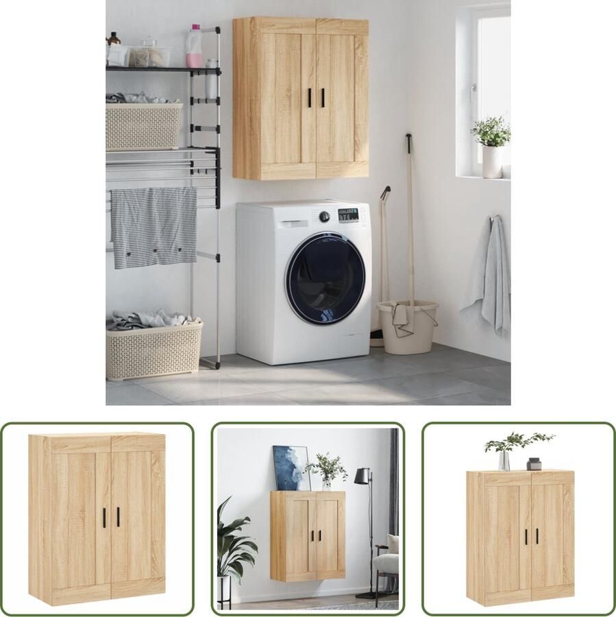 The Living Store Wandkast 69 5x34x90 cm bewerkt hout sonoma eikenkleurig Wandkast Opbergkast Salontafel Houten Kast Eiken Meubels