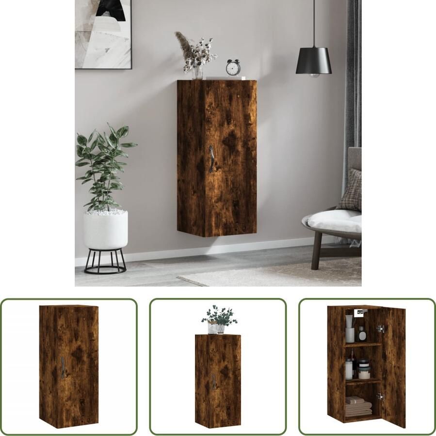 The Living Store Wandkast 34 5x34x90 cm bewerkt hout gerookt eikenkleurig Wandkast Opbergkast Houten Kast Hangkast Keukenopstelling