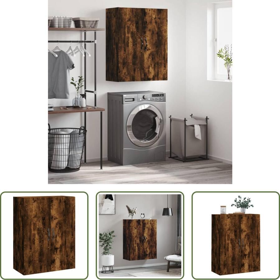 The Living Store Wandkast 69 5x34x90 cm bewerkt hout gerookt eikenkleurig Wandkast Opbergkast Keukenopstelling Houten Kast Gerookte Eiken Kleur