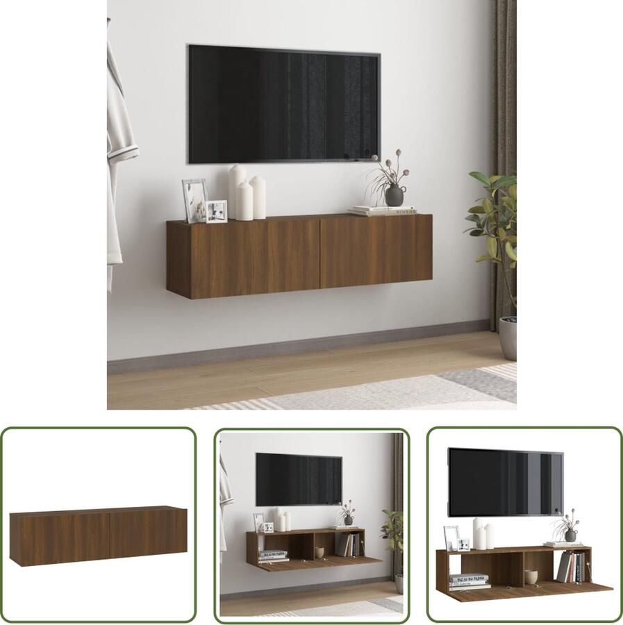 The Living Store Wandgemonteerde TV-meubel 120 x 30 x 30 cm Bruineiken - Foto 2