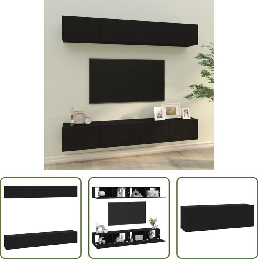 The Living Store Wandgemonteerde TV-meubelen Klassiek Meubels 100 x 30 x 30 cm Ken- Stevig bewerkt hout Kleur- Zwart Tv Kast Wandkast Tv Unit Mediastandaard Houten Kast - Foto 2