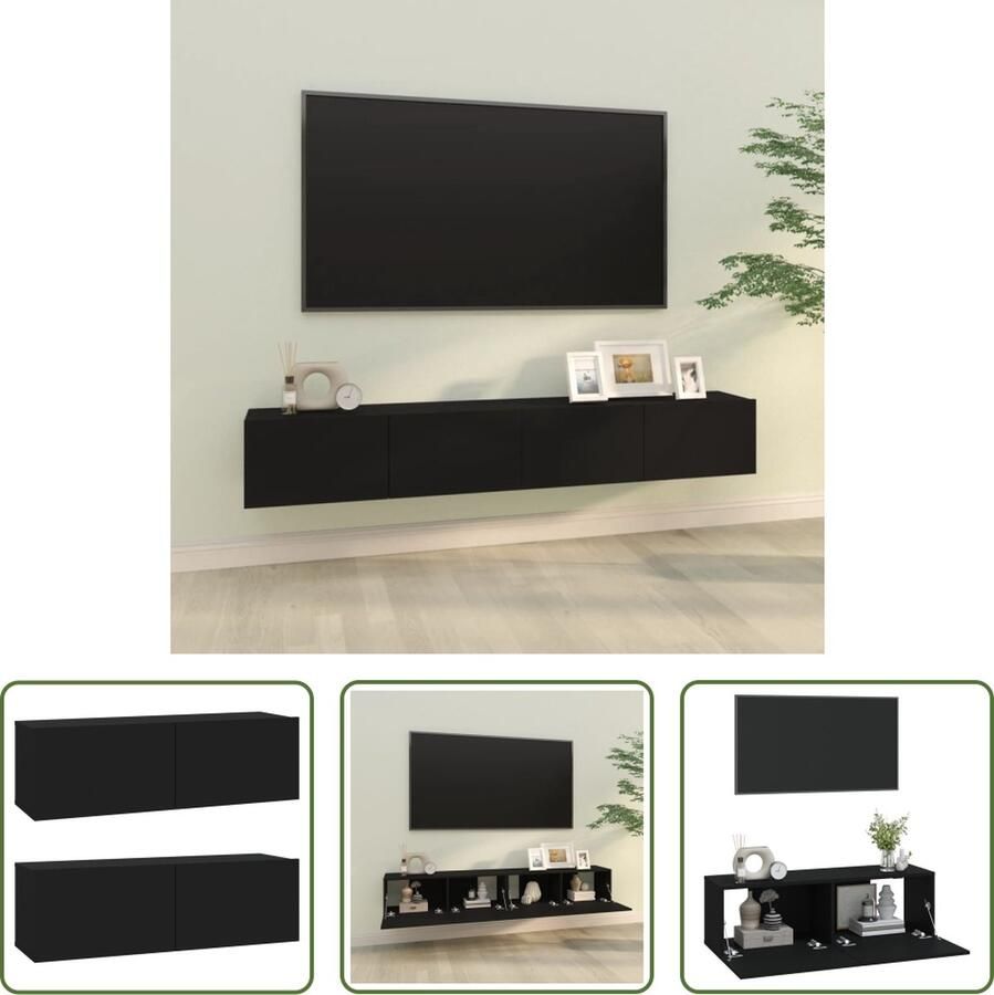 The Living Store Wandgemonteerd TV-meubel Klassiek ontwerp Hoogwaardig bewerkt hout 2 vakken Wandmontage Neerklapbare deuren - Foto 2