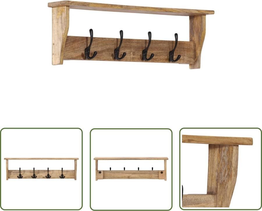 The Living Store Wandkapstok met 4 haken massief mangohout Wandkapstok Mangohout Kapstok Houten Kapstok Entree Kapstok Hal Kapstok