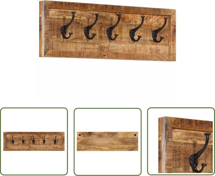 The Living Store Wandkapstok met 5 haken massief mangohout Wandkapstok Houten Kapstok Mangohouten Kapstok Entree Decoratie Hanghaak
