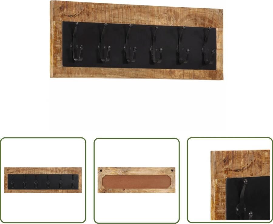 The Living Store Wandkapstok met 6 haken massief mangohout Wandkapstok Houten Kapstok Mangohout Kapstok Entree Decoratie Hanghaak