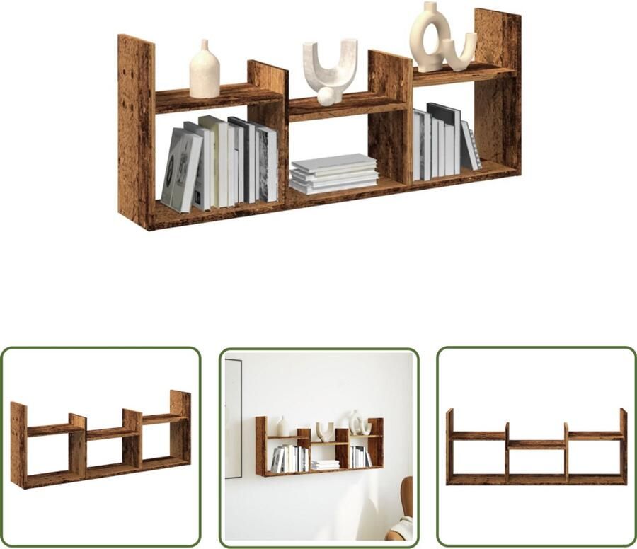 The Living Store Wandkast 100x18x40 cm bewerkt hout oud houtkleurig Wandkast Houten Kast Opslagoplossing Woonaccessoires Vintage Style