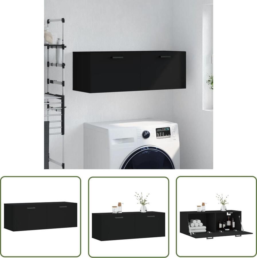 The Living Store Wandkast Zwart 100 x 36.5 x 35 cm Duurzaam bewerkt hout Wandkast Houten Kast Zwarte Kast Opbergkast Badkamerkast - Foto 2