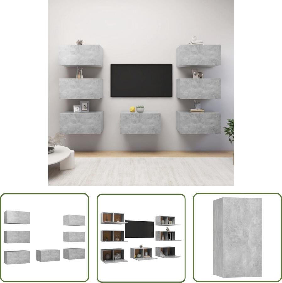 The Living Store Wandkast 30.5 x 30 x 60 cm Betongrijs 7 stuks - Foto 2