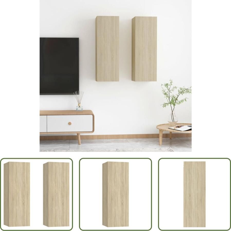 The Living Store Wandkast TV-Meubel 30.5x30x90 cm Sonoma Eiken 2 schappen - Foto 2