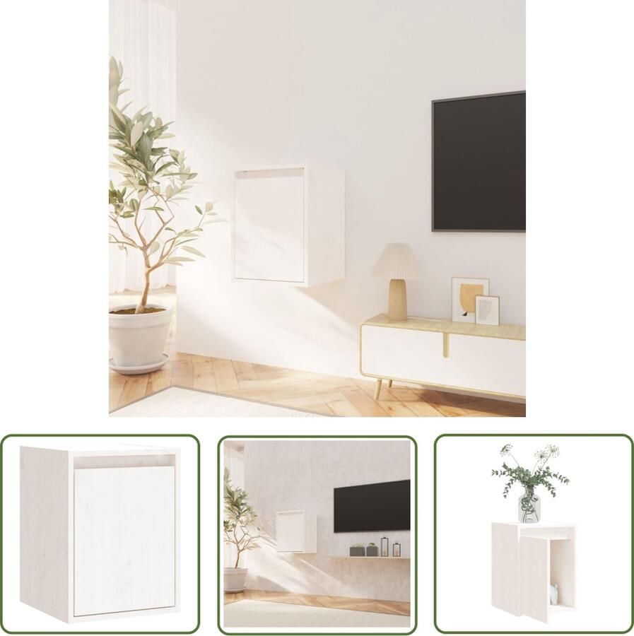 The Living Store Wandkast 30x30x40 cm massief grenenhout wit Zwevende Kast Wandkast Hout Kast Grenenhouten Kast Witte Kast