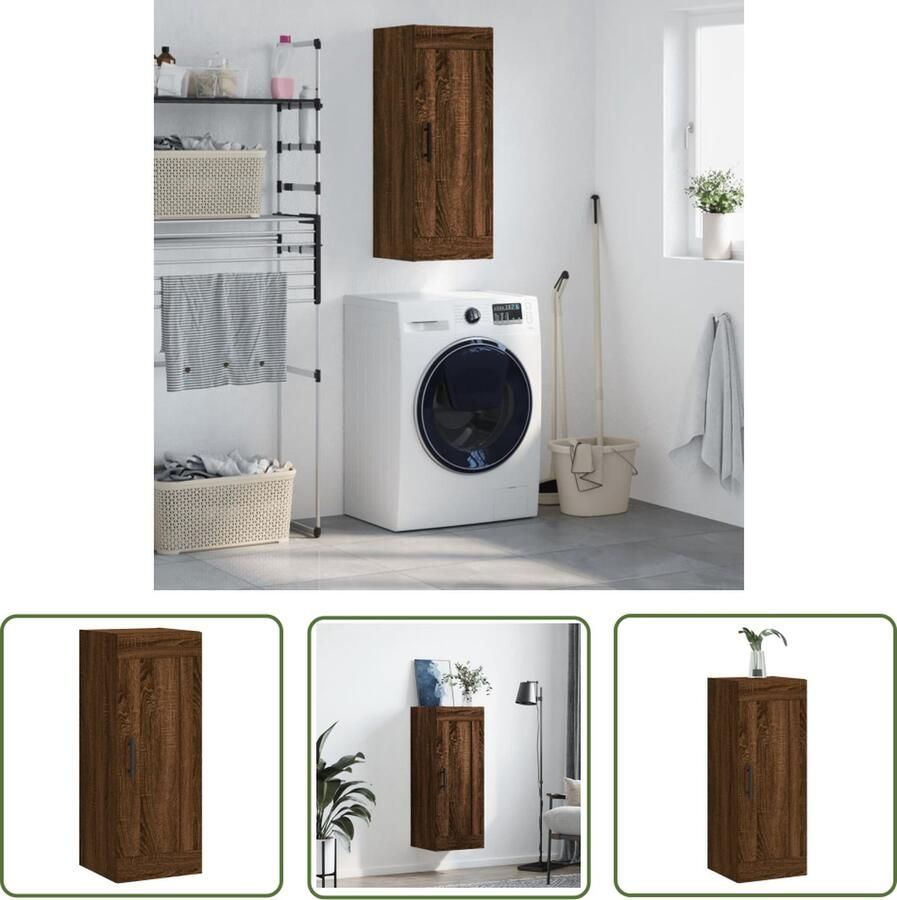 The Living Store Wandkast 34 5x34x90 cm bewerkt hout bruin eikenkleur Wandkast Opbergkast Houten Kast Bruine Eiken Hangkast