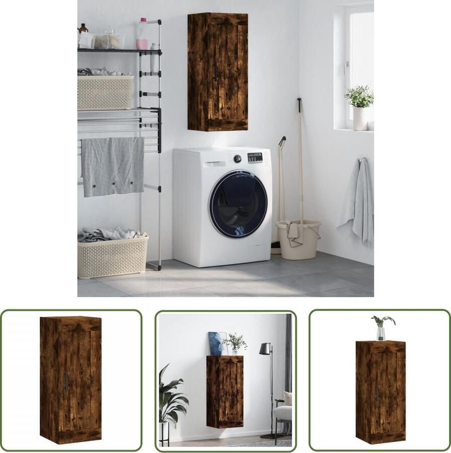 The Living Store Wandkast 34 5x34x90 cm bewerkt hout gerookt eikenkleurig Wandkast Opbergkast Houten Kast Met Deurtjes Gerookte Eiken Kleur