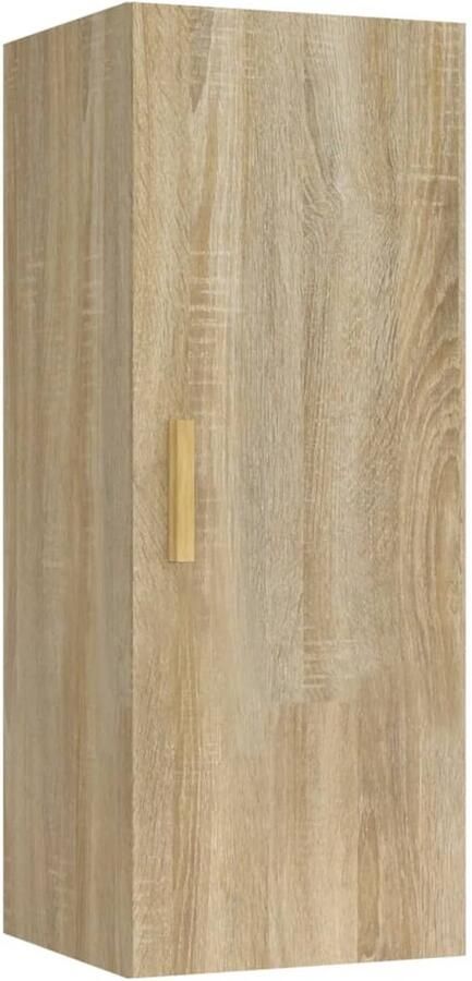 The Living Store Wandkast 34 5x34x90 cm bewerkt hout sonoma eikenkleurig Zwevende Wandkast Houten Kast Opbergkast Salontafel