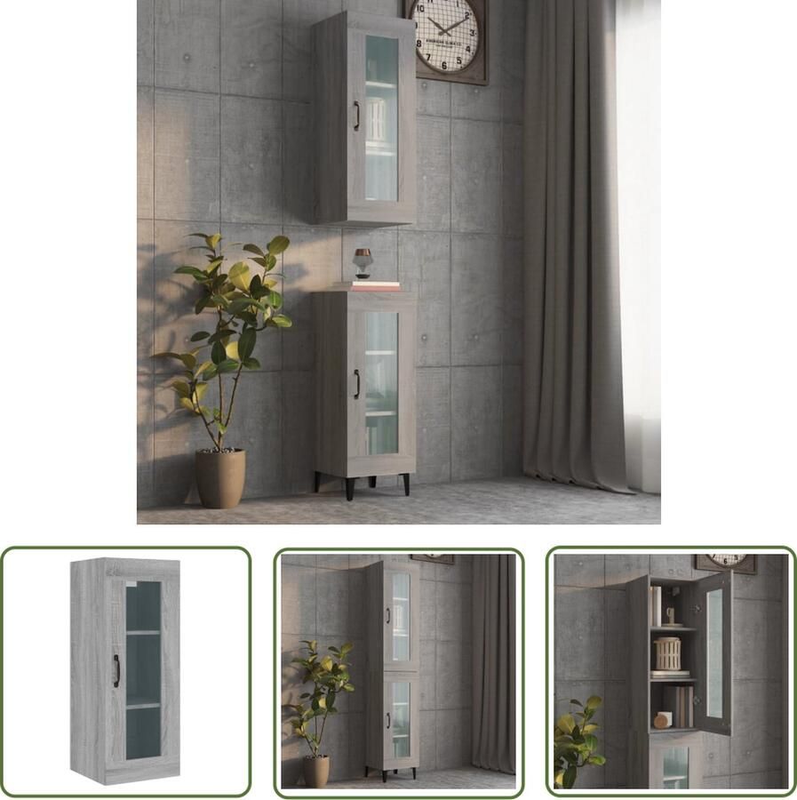 The Living Store Wandkast 34 5x34x90 cm grijs sonoma eikenkleurig Hangkast Wandkast Bergruimte Opslagoplossing Woonaccessoires