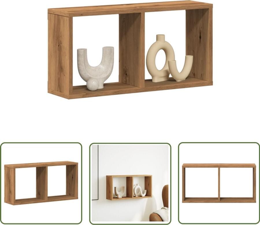The Living Store Wandkast 60x16x30 cm bewerkt hout artinsanaal eikenkleurig Wandkast Houten Kast Opslagoplossing Zwevende Kast Minimalistische Kast