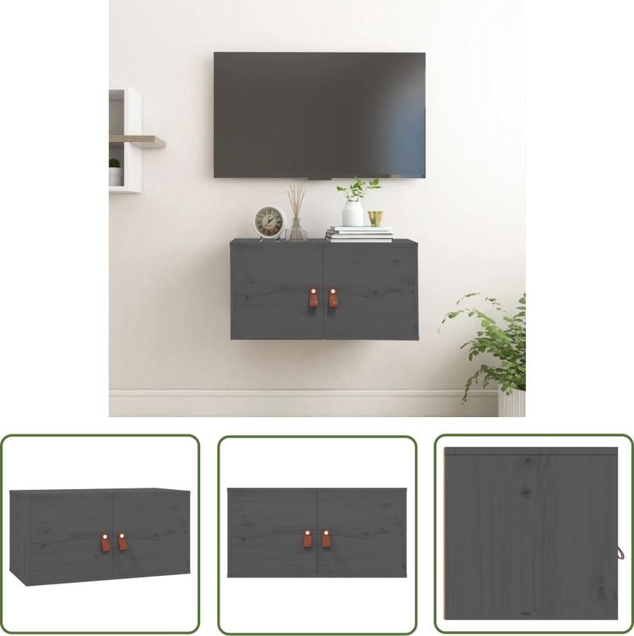 The Living Store Wandkast 60x30x30 cm massief grenenhout grijs Wandkast Grenoble Hout Opbergkast Badkamermeubel Salontafel