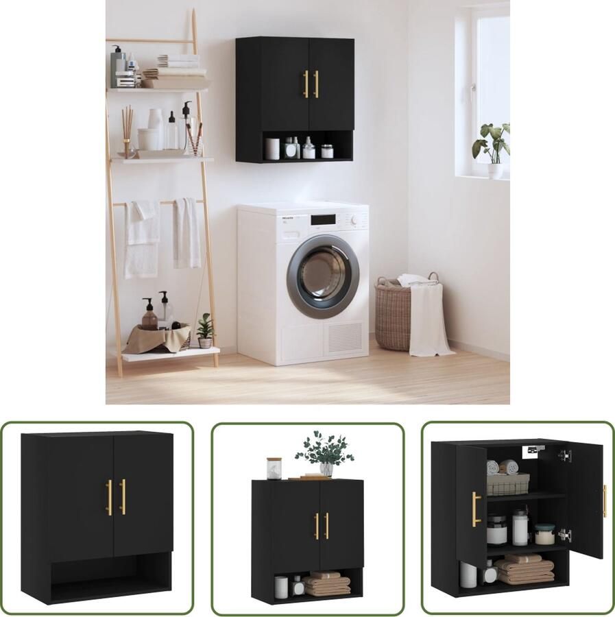 The Living Store Wandkast Black s Zwevende Opbergkast 60x31x70 cm Wandkast Opbergkast Houten Kast Zwarte Kast Zwevende Kast - Foto 2