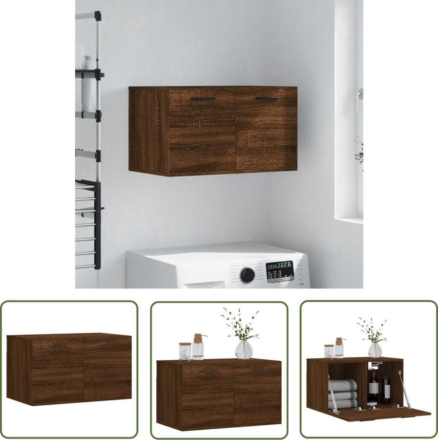 The Living Store Wandkast Opbergkast Bruineiken 60 x 36.5 x 35 cm Duurzaam hout Wandkast Houten Kast Bruine Eiken Kast Opbergkast Badkamerkast - Foto 2