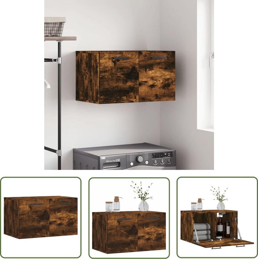 The Living Store Wandkast Decoratieve en Praktische Wandgemonteerde opbergkast Gerookt Eiken 60 x 36.5 x 35 cm (L x B x H) Montage vereist Wandkast Houten Kast Bruine Kast Opbergkast Decoratieve Kast - Foto 2
