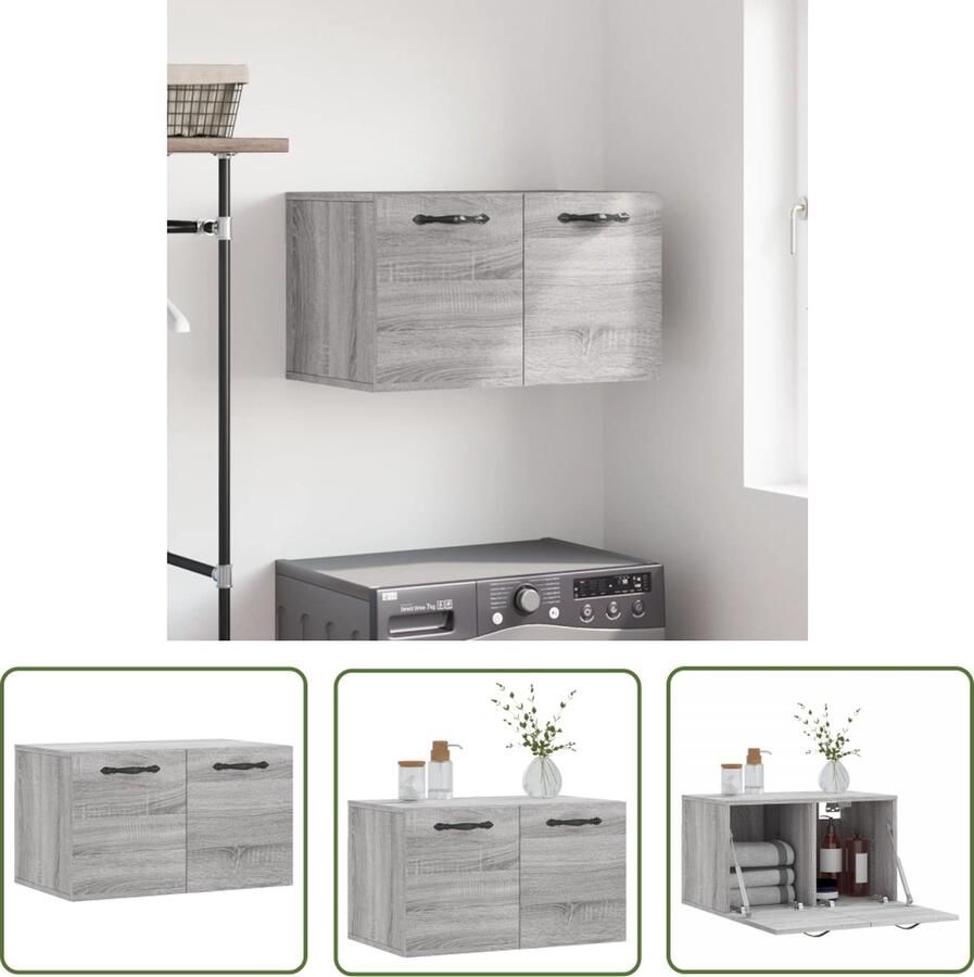 The Living Store Wandkast Decoratieve en praktische toevoeging Zwevende opbergkast Afmeting- 60 x 36.5 x 35 cm Ken- Displayfunctie Kleur- Grijs Sonoma Eiken Materiaal- Bewerkt hout - Foto 2