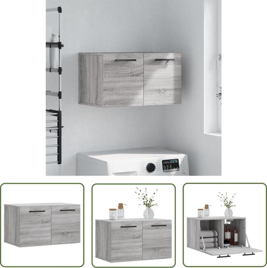 The Living Store Zwevende Wandkast Grijs Sonoma Eiken 60 x 36.5 x 35 cm Duurzaam bewerkt hout Zwevende Wandkast Houten Kast Grijze Kast Opbergkast Wandopstelling - Foto 2