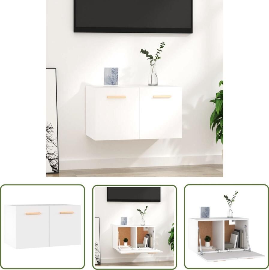 The Living Store Wandkast naam Opbergruimte 60 x 36.5 x 35 cm Kleur wit Wandkast Opbergkast Houten Kast Witte Kast Keukenkast - Foto 2