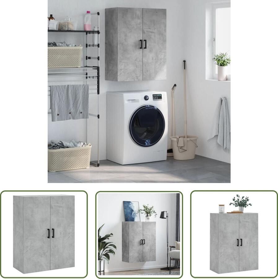 The Living Store Wandkast 69 5x34x90 cm betongrijs Wandkast Houten Kast Opbergkast Betonnen Grijze Kast Living Room Furniture