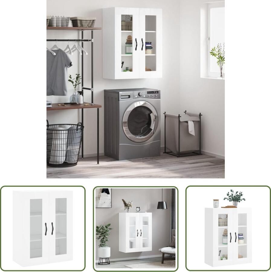 The Living Store Wandkast 69 5x34x90 cm bewerkt hout hoogglans wit Wandkast Opbergkast Keukenkast Houtskelet Hoogglans Wit