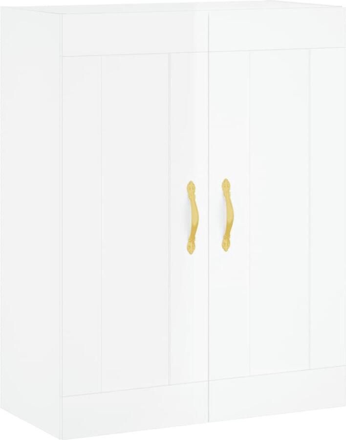 The Living Store Wandkast 69 5x34x90 cm bewerkt hout hoogglans wit Wandkast Opbergkast Keukenopstelling Witte Kast Houtsoort