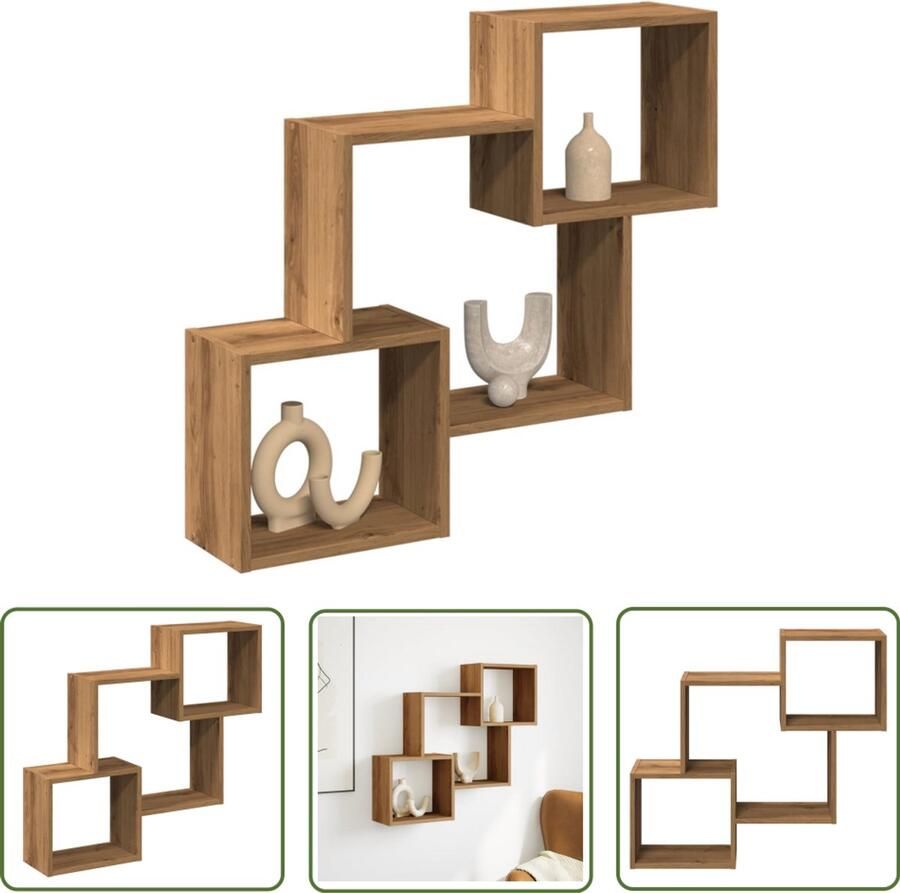 The Living Store Wandkast 78x18x71 cm bewerkt hout artinsanaal eikenkleurig Wandkast Houten Kast Opbergkast Zwevende Kast Salontafel