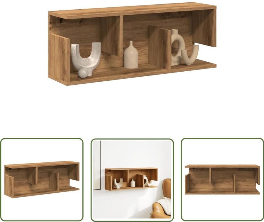 The Living Store Wandkast 80x20x30 cm bewerkt hout artinsanaal eikenkleurig Wandkast Houten Kast Opslagoplossing Zwevende Kast Badkamermeubel