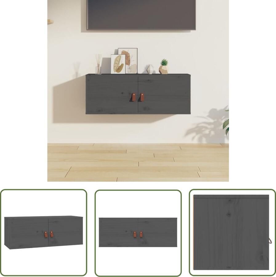 The Living Store Wandkast 80x30x30 cm massief grenenhout grijs Wandkast Grenoble Hout Opbergkast Wandplanken Living Room Furniture